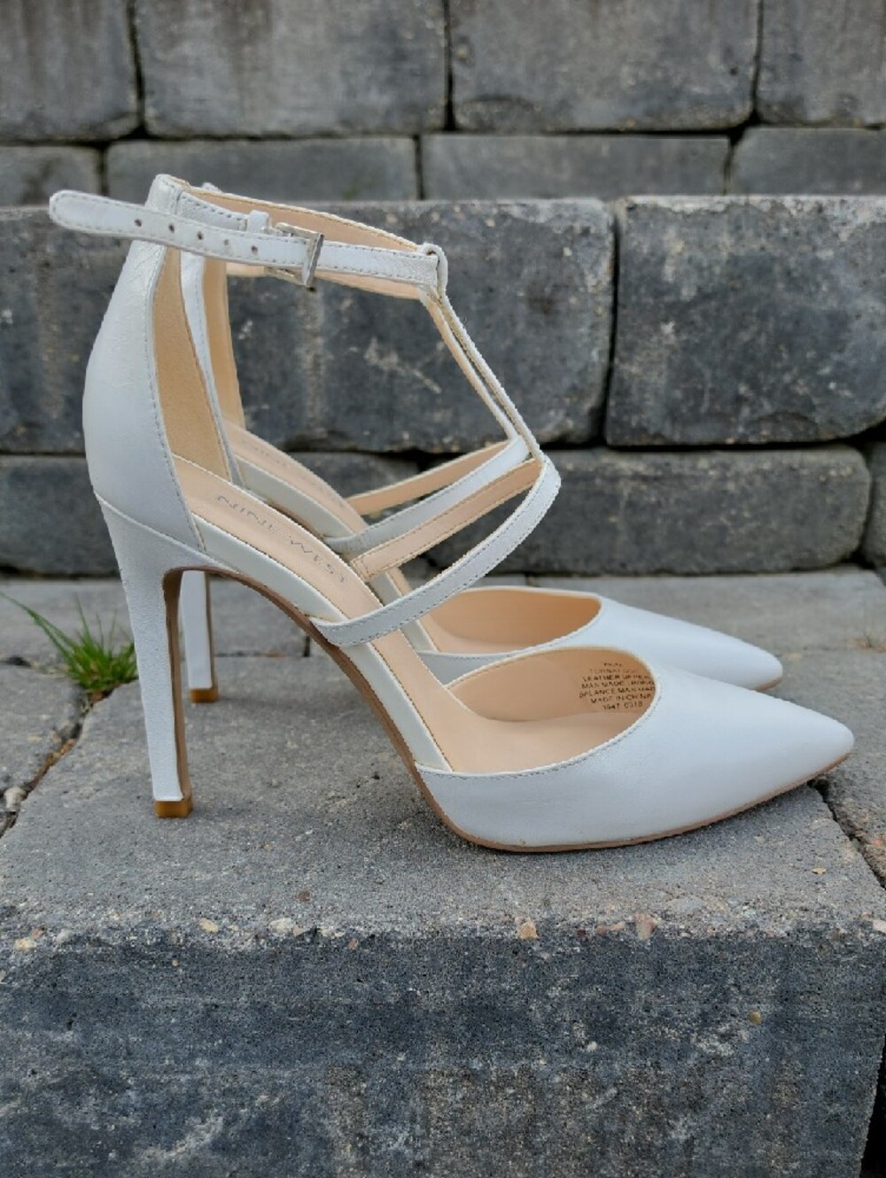 Nine West White Pointed Toe Strappy Ankle-Heel Pumps